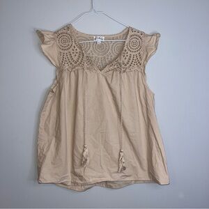 Wonderly Tan Crochet Accent Blouse Large
